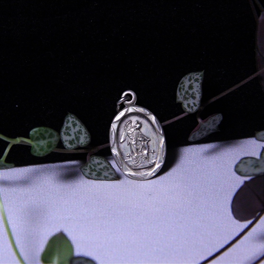 Bliss Sterling Silver Saint Dymphna Religious Medal Pendant Oval Vintage